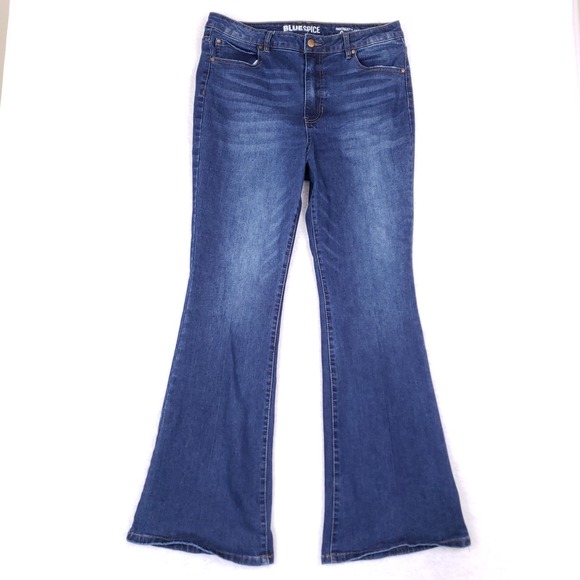 Blue Spice High Waist Flare Jeans Size 13 Medium Wash Stretch Denim Retro - Picture 1 of 9